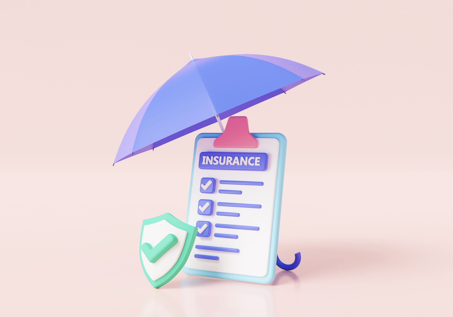 Insurance concept. Assurance protection, policy Guarantee business, business Insurance, care about family life, Insurance life, Health insurance, Umbrella, Shield, accident. 3d rendering illustration